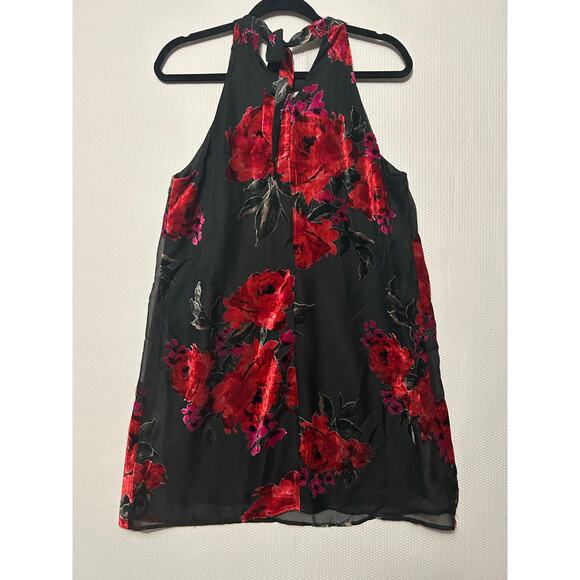 Lily Rose Junior Black Red Velvet  Floral Tie Back High Neck Mini Dress  Large - Picture 9 of 10